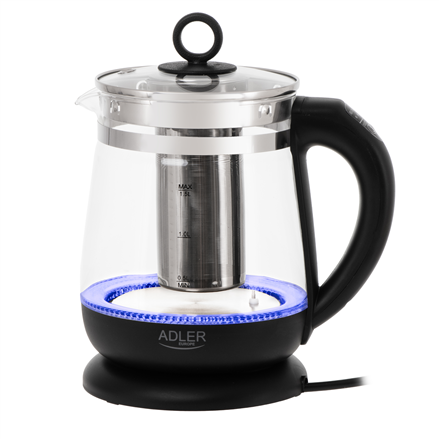 Adler | Kettle | AD 1299 | Electric | 2200 W | 1.5 L | Glass | 360° rotational base | Black