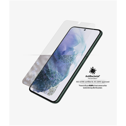 PanzerGlass | Samsung | Galaxy S22+ | Tempered glass | Transparent | Case friendly. Compatible with ultrasonic fingerprint sensor. 100 % touch sensitivity. Antibacterial (ISO 22196 certified & JIS 22810 approved) | Sc...