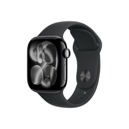 Apple Watch Series 11 GPS + Cellular 42mm Jet Black Aluminium Case with Black Sport Band - S/M | Apple