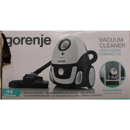 SALE OUT. | Gorenje | Vacuum cleaner | VCEA11CXWII | Bagged | 750 W | Operating radius 15 m | White | Warranty 24 month(s) | DAMAGED PACKAGING
