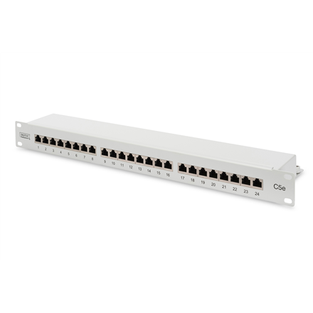 Digitus | Patch Panel | DN-91524S | 48.2 x 4.4 x 10.9 cm | Category: CAT 5e; Ports: 24 x RJ45; Retention strength: 7.7 kg; Insertion force: 30N max | White