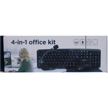 SALE OUT. Gembird KBS-UO4-01 Multimedia office set, black, US-Layout | SALE OUT. | Gembird 4-in-1 Multimedia office set | KBS-UO4-01 | Keyboard, Mouse, Pad and Headset Set | Wired | Mouse included | US | Black | DAMAG...