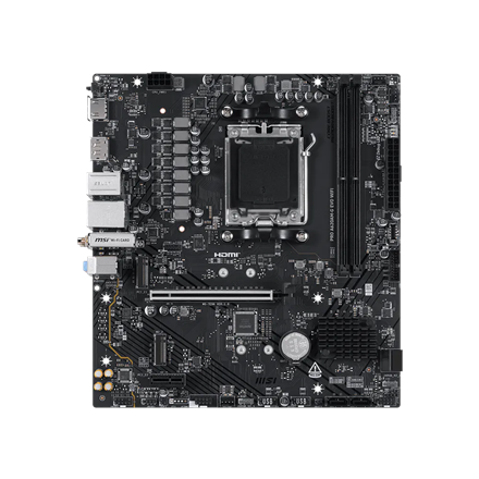 MSI PRO A620AM-G EVO WIFI | Processor family AMD | Processor socket AM5 | DDR5 | Number of SATA connectors 4 | Supported hard disk drive interfaces SATA, M.2