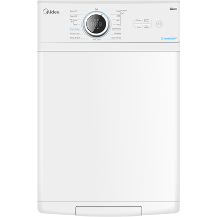 Midea | Washing Machine | MF100T60B/W-HR | Energy efficiency class A | Top loading | Washing capacity 6 kg | 1200 RPM | Depth 61 cm | Width 40 cm | Display | LED | Steam function | White