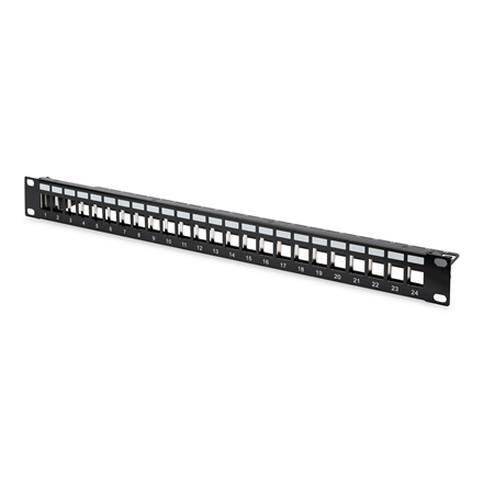 Digitus | Modular Patch Panel | DN-91411 | Layout Keystone Entry: Straight; Area of application: 483 mm (19") cabinet; Suitable for 483 mm (19") cabinet mounting; Housing material: 1.5 mm SPCC cold rolled stell sheet,...