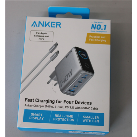 SALE OUT. Anker Charger 140W, 4-Port with USB-C Cable | Anker Charger 4-Port with USB-C Cable, 140W | B2697G41 | DEMO