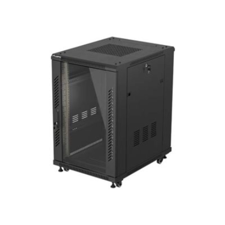 Lanberg Rack cabinet 19" free-standing 18U/600x800 (flat pack) with glass door | FF01-6818-12B | IP20 | Black, RAL 9004