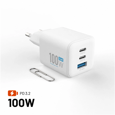 Fixed GaN Network Charger Mini with 2xUSB-C and USB output, PD support, 100 W, white | FIXCG100M-2C1A-WH