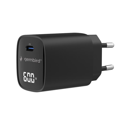 Gembird TA-UC-1C-PD60LCD-01-BK | 60W USB Type-C fast charger, LCD
