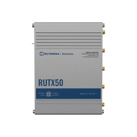 Teltonika | INDUSTRIAL 5G ROUTER | RUTX50 | 802.11ac | 867 Mbit/s | 10/100/1000 Mbps Mbit/s | Ethernet LAN (RJ-45) ports 5 | Mesh Support Yes | MU-MiMO Yes | 5G | Antenna type Internal