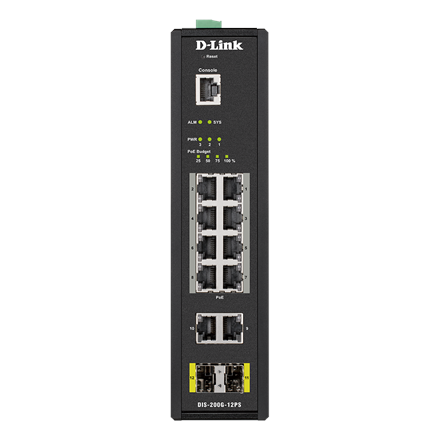 D-LINK DIS-200G-12PS L2 Managed Industrial Switch with 10 10/100/1000Base-T and 2 1000Base-X SFP ports | D-Link | Switch | DIS-200G-12PS | Managed L2 | Wall mountable | 60 month(s)