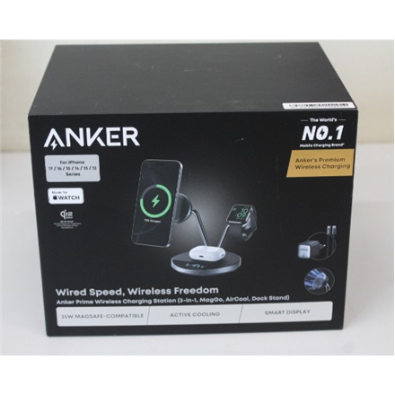 SALE OUT. Anker Prime Wireless Charging Station Qi2.2 25W wireles charging (3-in-1, MagGo, AirCool, Dock Stand) PSU added | UNPACKED, SCRACHED ON SCREEN