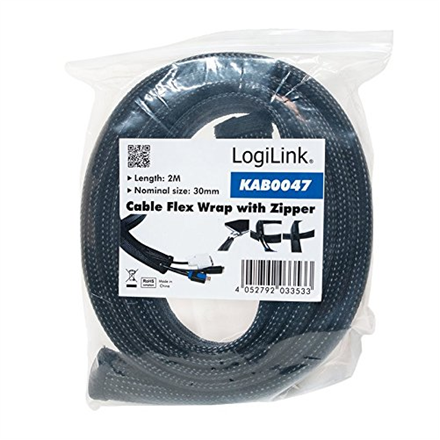 Logilink Cable FlexWrap with Zipper, 1m, 30mm, black | Logilink