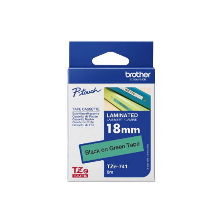 Brother TZ-E741, 18mm black on green tape | Brother