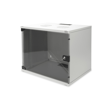 Digitus | 9U wall mounting cabinet | DN-19 09-U-S-1 | Safety class rating IP20. Lockable safety-glass door. 200° door opening angle. Front door: Glass door, single opening. Unmounted 460x540x400 mm. SOHO | Grey