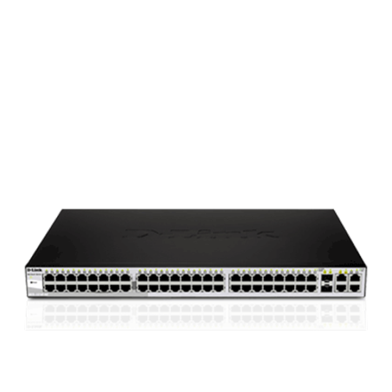 D-LINK DGS-1210-52, Gigabit Smart Switch with 48 10/100/1000Base-T ports and 4 Gigabit MiniGBIC (SFP) ports, 802.3x Flow Control, 802.3ad Link Aggregation, 802.1Q VLAN, 802.1p Priority Queues, Port mirroring, Jumbo Fr...