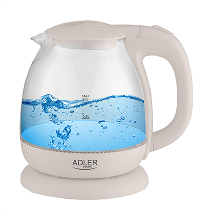 Adler | Kettle | AD 1283C | Electric | 900 W | 1 L | Glass | 360° rotational base | Cream