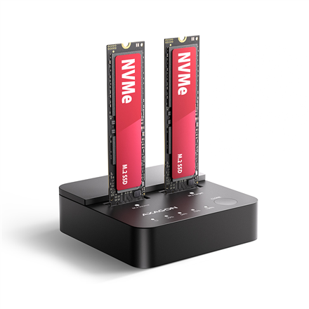 AXAGON | USB-C 20Gbps docking station for 2× M.2 NVMe SSD with disk cloning function without PC | ADSA-M2C22L