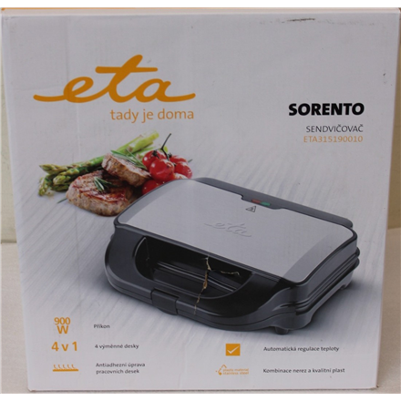 SALE OUT. ETA | 4 in 1 sandwich maker | ETA315190010 | 900 W | Number of plates 4 | Number of pastry 2 | Black/Stainless steel | DAMAGED PACKAGING