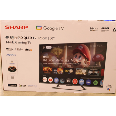 SALE OUT. Sharp 50HR7265E 50" (126cm) QLED 144Hz 4K Ultra HD Google TV, Dolby Vision, Dolby Atmos, Central Stand | SALE OUT. Sharp 50HR7265E | 50 | Smart TV | Google TV | Black | DAMAGED PACKAGING, SCRATCHED ON THE SC...