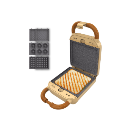 Cecotec Sandwich Maker | Rock'nToast Retro One Yellow Retro-style | 700 W | Number of plates 3 | Yellow