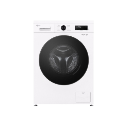 LG | Washing machine | F4X1009NWB | Energy efficiency class A | Front loading | Washing capacity 9 kg | 1400 RPM | Depth 55 cm | Width 60 cm | Display | LED | Steam function | Direct drive | Wi-Fi | White