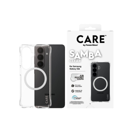 CARE by PanzerGlass Samba Case Transparent w. White Qi Samsung New Galaxy S26 | PanzerGlass