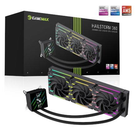 Gamemax CPU Liquid Cooler | HAILSTORM 360 LCD BK | Black – image 1