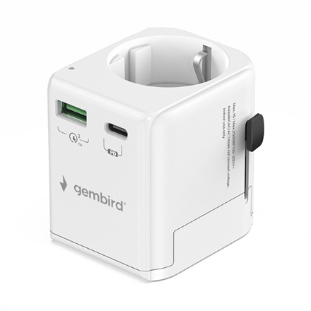 Gembird Grounded universal travel power adapter, 20 W | TPA-EU1A1C20-01-W – image 1