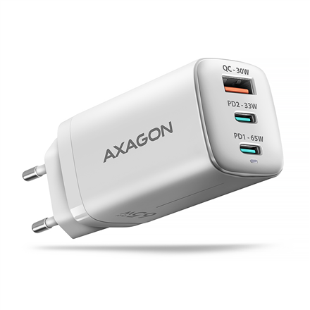 AXAGON GaN wallcharger 3x port (USB-A + 2x USB-C), PD3.0/PPS/QC4+/SFC2.0/AFC/SCP/FCP/Apple, 65W | ACU-DPQ65W – nuotrauka 1