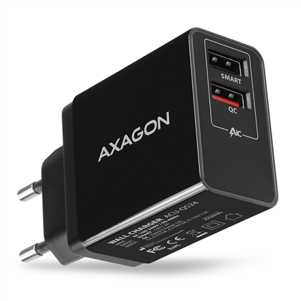 AXAGON Dual wallcharger 240V/2x USB port QC3.0/AFC/FCP and 5V-1.2A, 24W | ACU-QS24 – nuotrauka 1