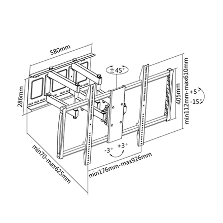Sunne | Wall Mount | 60-100-EA | 60-100 " | Maximum weight (capacity) 80 kg | Black – nuotrauka 1